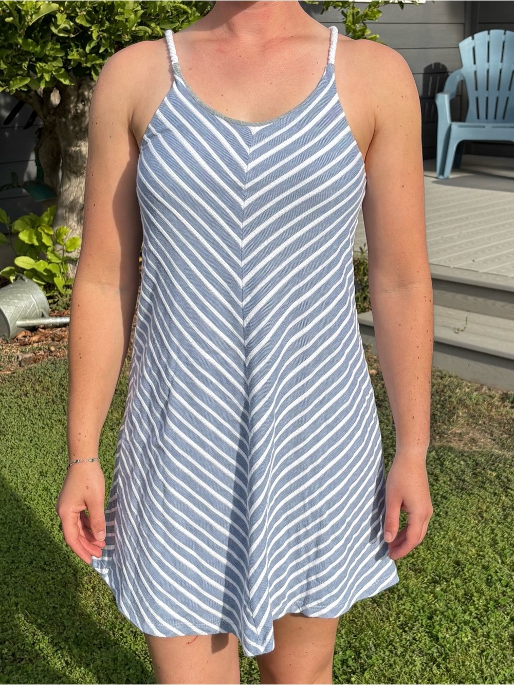 Prana Blue & White Striped Spaghetti Strap Mini Dress